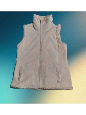 Calvin Klein Full Zip Sherpa Vest Jacket Women Size Large Tan Fleece Reversible